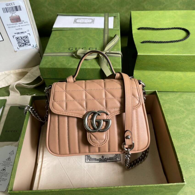 Gucci GG Marmont Rose Beige Matelasse Mini Top Many Bolsa 583571-2