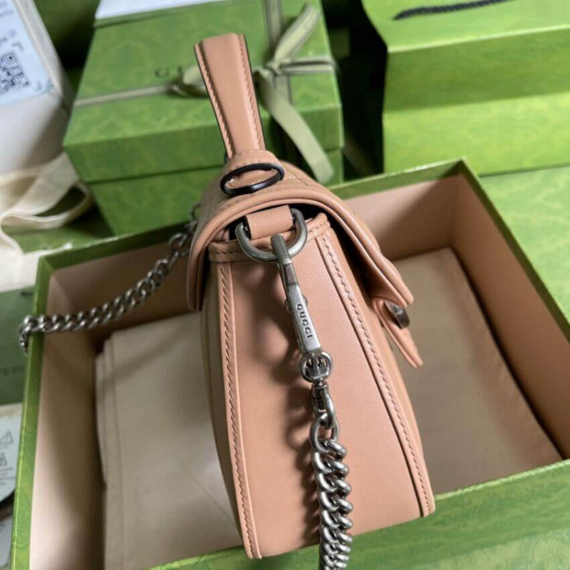 Gucci GG Marmont Rose Beige Matelasse Mini Top Many Bolsa 583571-5