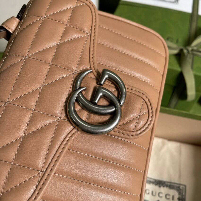 Gucci GG Marmont Rose Beige Matelasse Mini Top Many Bolsa 583571-6