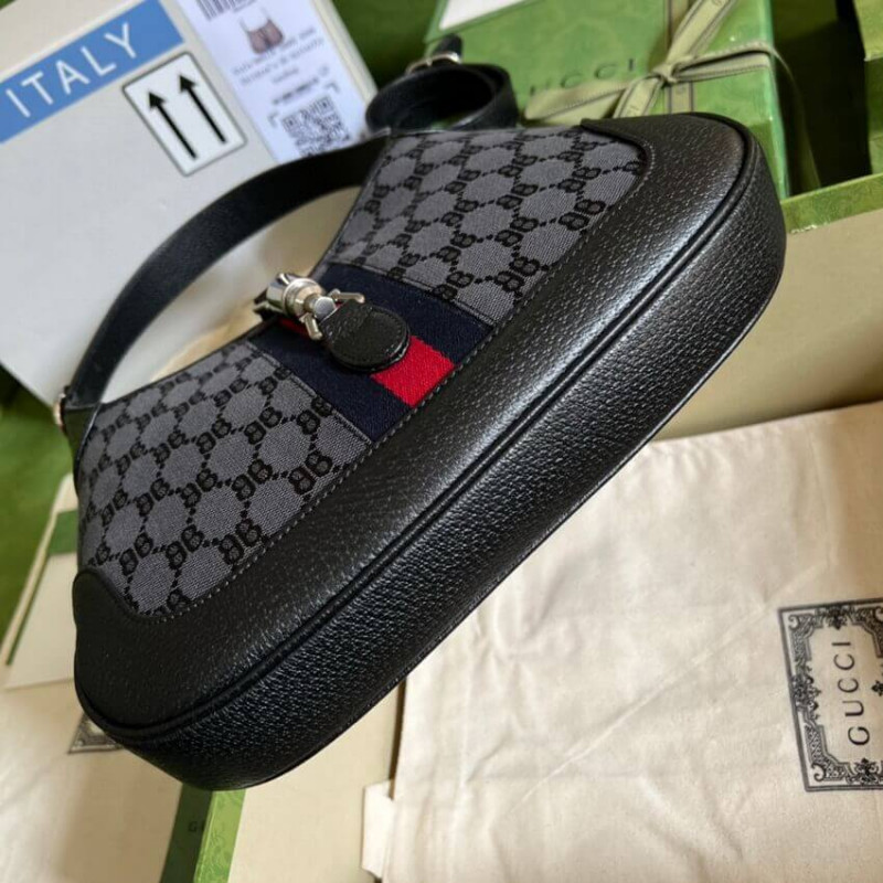 Gucci x Balenciaga Jackie 1961 Pequeña bolsa de vagabundo 680118 Negro-2
