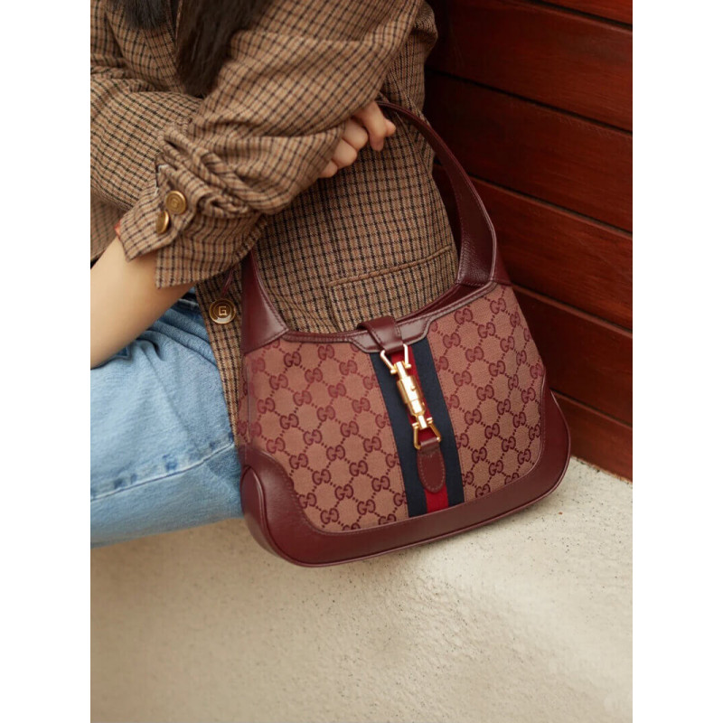 Gucci Jackie 1961 Bolso de hombro pequeño 636706 en lienzo de Borgoña GG-4