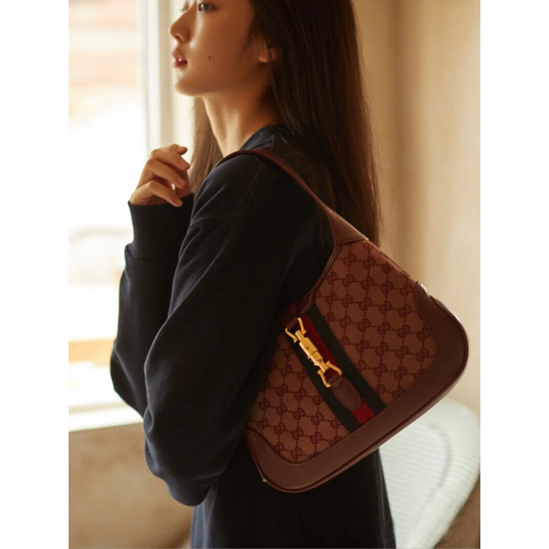 Gucci Jackie 1961 Bolso de hombro pequeño 636706 en lienzo de Borgoña GG-5