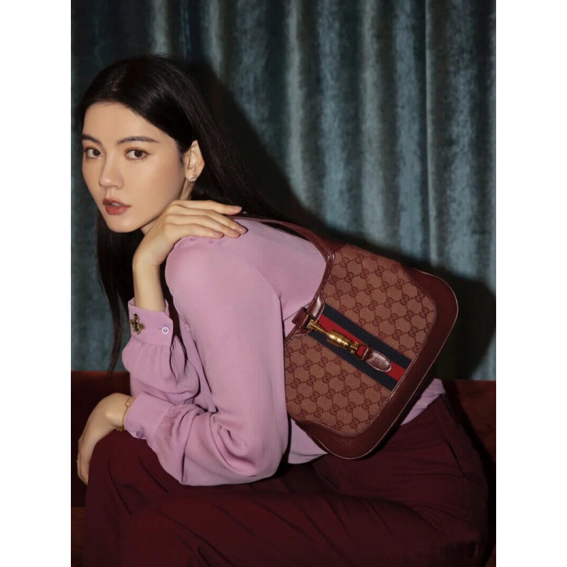 Gucci Jackie 1961 Bolso de hombro pequeño 636706 en lienzo de Borgoña GG-6