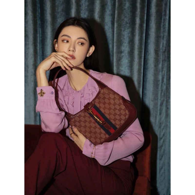Gucci Jackie 1961 Bolso de hombro pequeño 636706 en lienzo de Borgoña GG-7