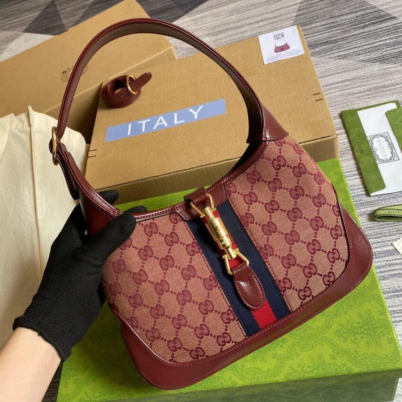 Gucci Jackie 1961 Bolso de hombro pequeño 636706 en lienzo de Borgoña GG-9