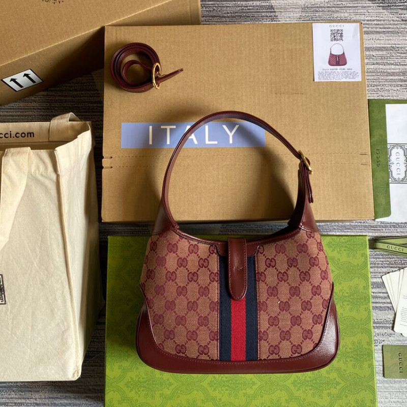 Gucci Jackie 1961 Bolso de hombro pequeño 636706 en lienzo de Borgoña GG-10