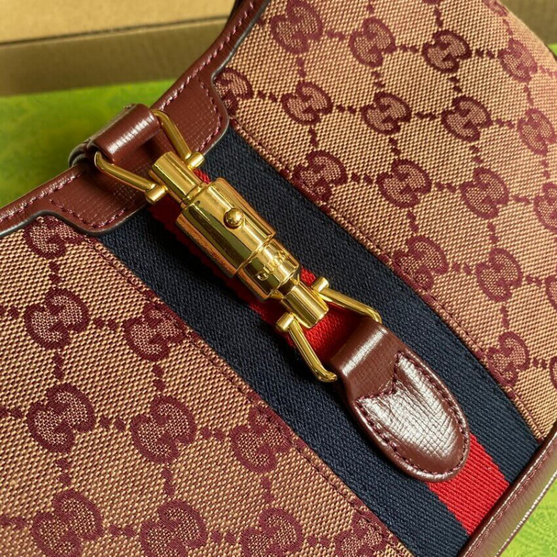 Gucci Jackie 1961 Bolso de hombro pequeño 636706 en lienzo de Borgoña GG-13