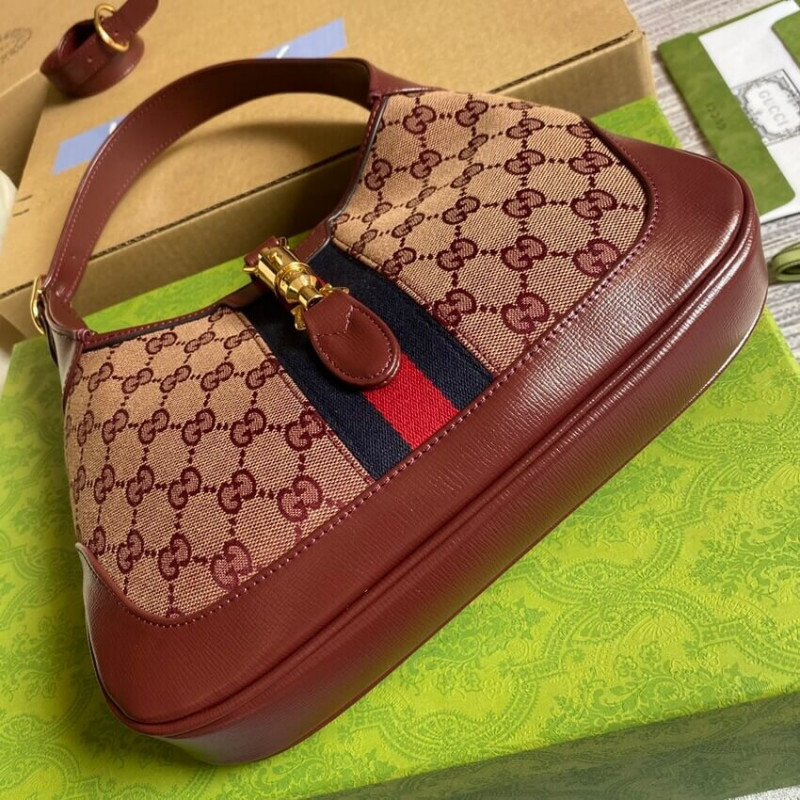 Gucci Jackie 1961 Bolso de hombro pequeño 636706 en lienzo de Borgoña GG-14