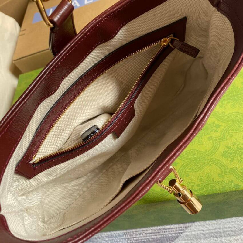 Gucci Jackie 1961 Bolso de hombro pequeño 636706 en lienzo de Borgoña GG-16