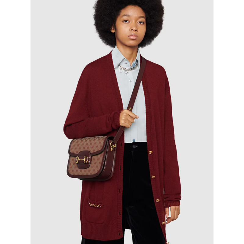 Gucci Horsebit 1955 Bolsa pequeña 602204 en Borgoña GG Canvas-1