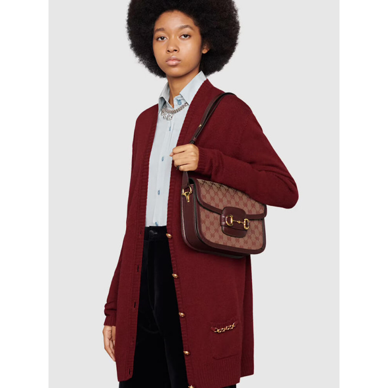 Gucci Horsebit 1955 Bolsa pequeña 602204 en Borgoña GG Canvas-2