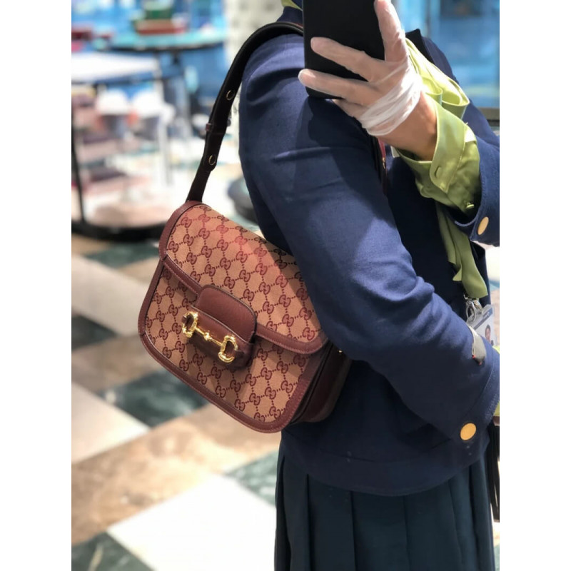 Gucci Horsebit 1955 Bolsa pequeña 602204 en Borgoña GG Canvas-3