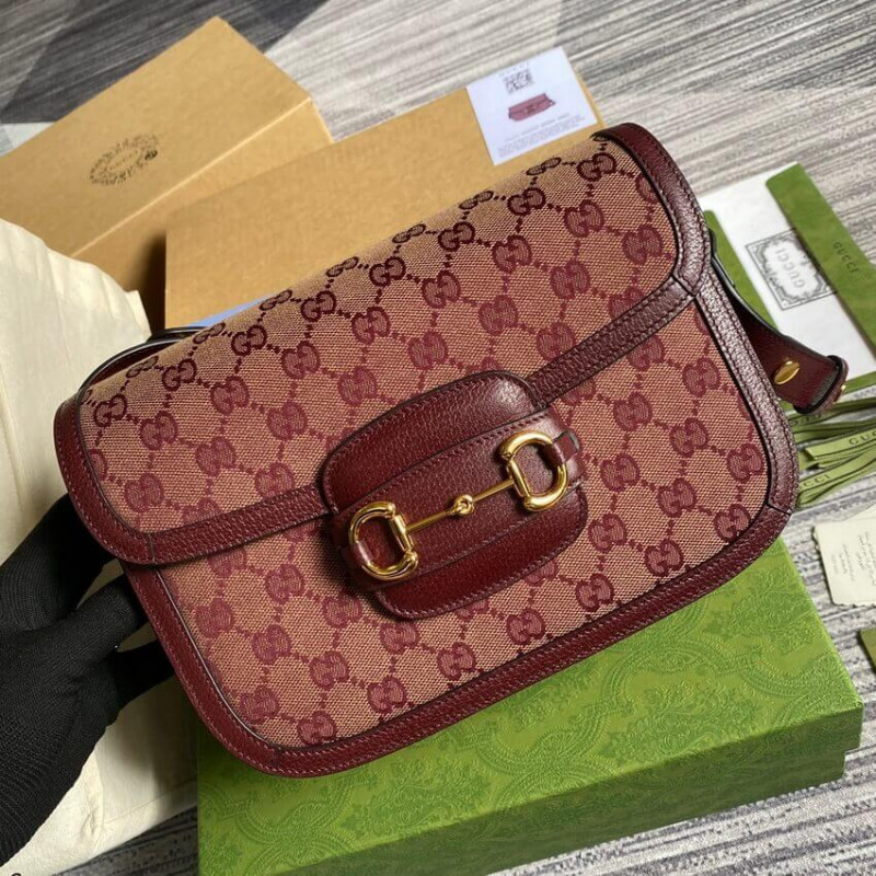 Gucci Horsebit 1955 Bolsa pequeña 602204 en Borgoña GG Canvas-4