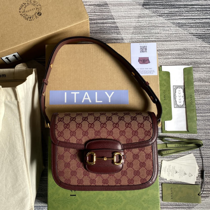 Gucci Horsebit 1955 Bolsa pequeña 602204 en Borgoña GG Canvas-5