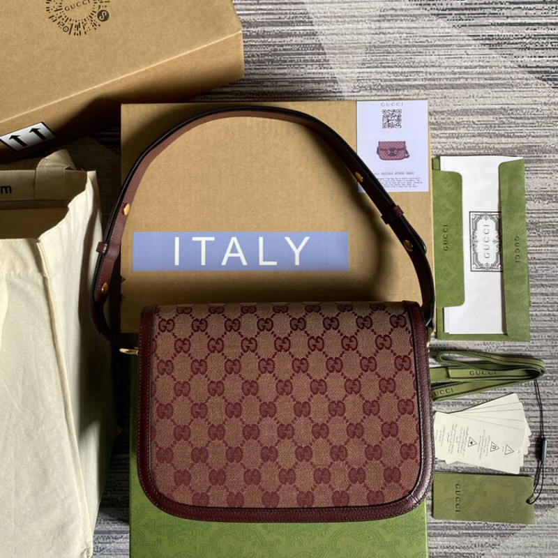 Gucci Horsebit 1955 Bolsa pequeña 602204 en Borgoña GG Canvas-6
