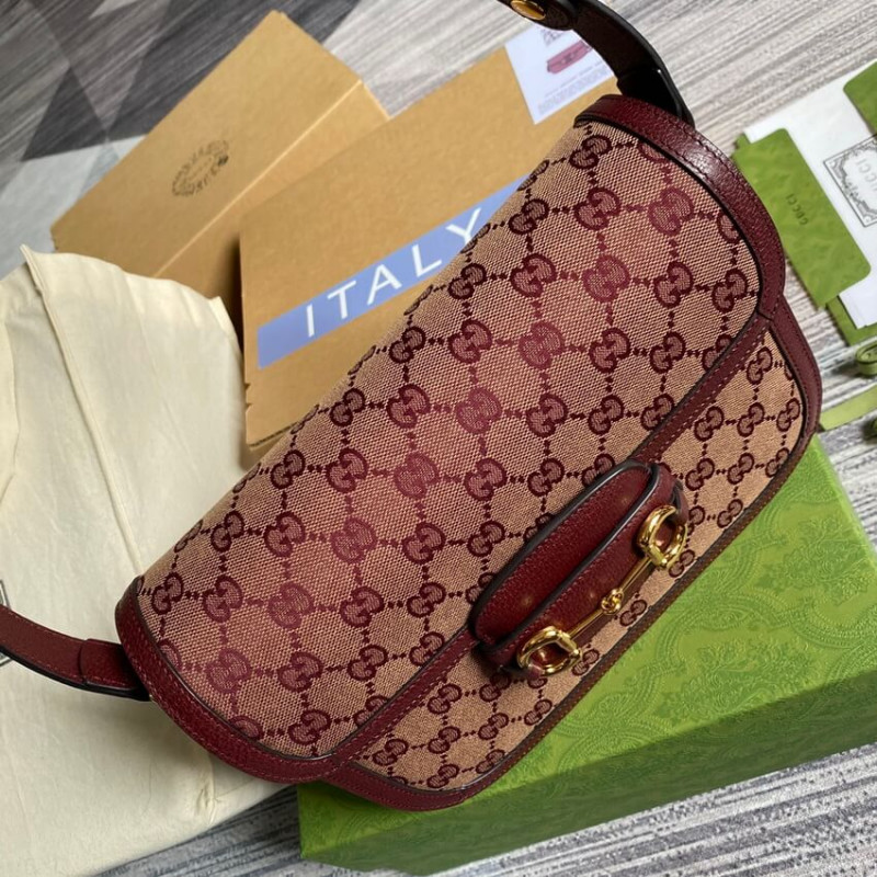 Gucci Horsebit 1955 Bolsa pequeña 602204 en Borgoña GG Canvas-7