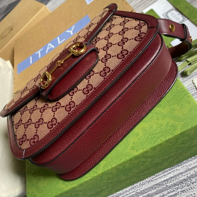Gucci Horsebit 1955 Bolsa pequeña 602204 en Borgoña GG Canvas-8