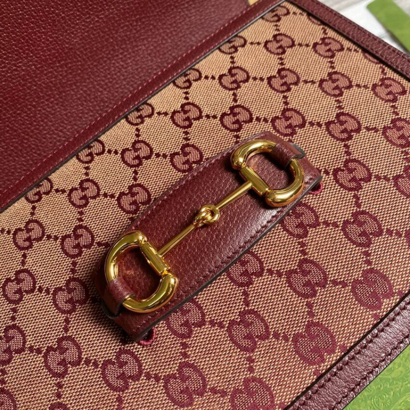 Gucci Horsebit 1955 Bolsa pequeña 602204 en Borgoña GG Canvas-9