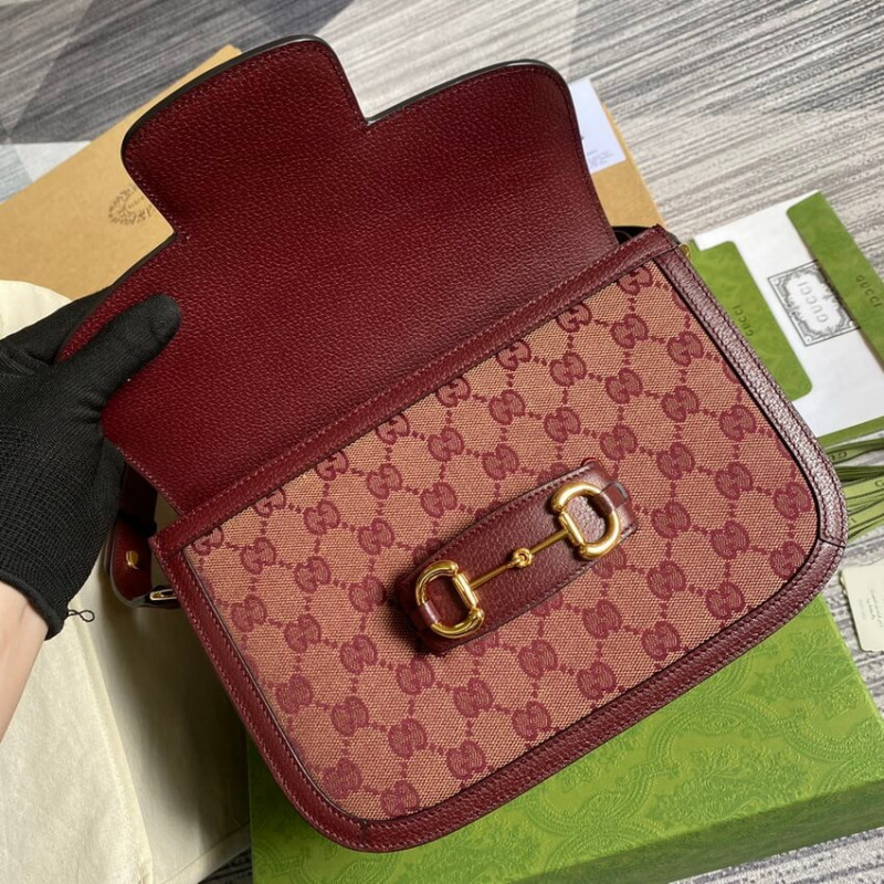Gucci Horsebit 1955 Bolsa pequeña 602204 en Borgoña GG Canvas-10