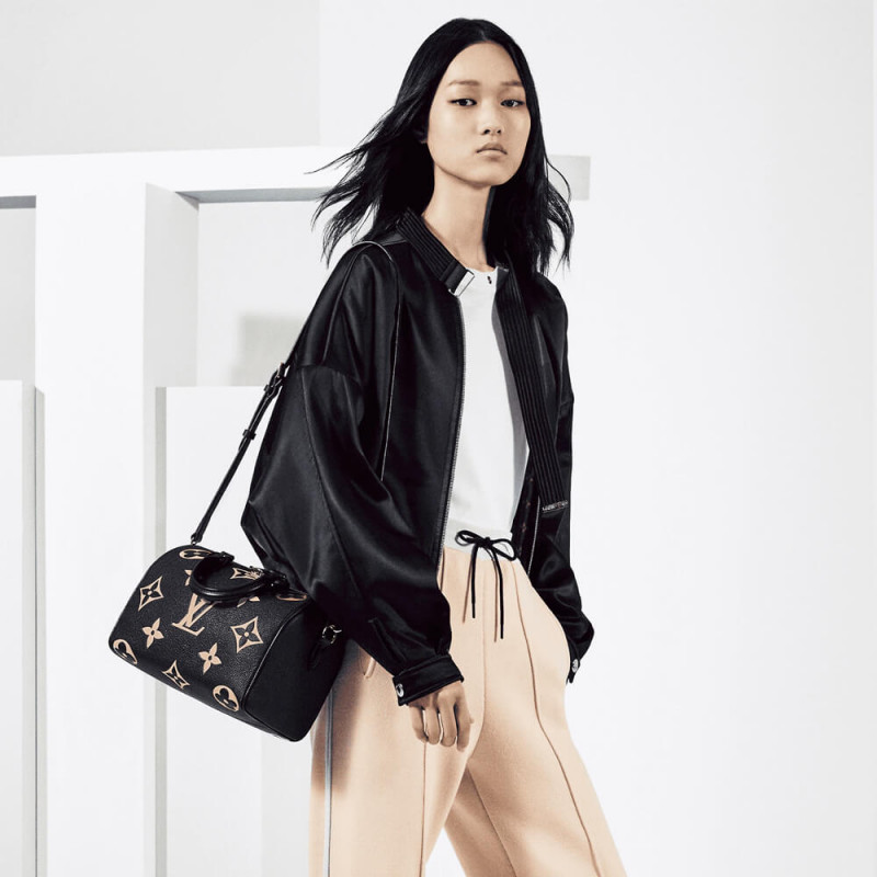 Louis Vuitton Bicolor Monogram Empreinte Speedy Bandouliere 25 M58947 Negro/Beige-1