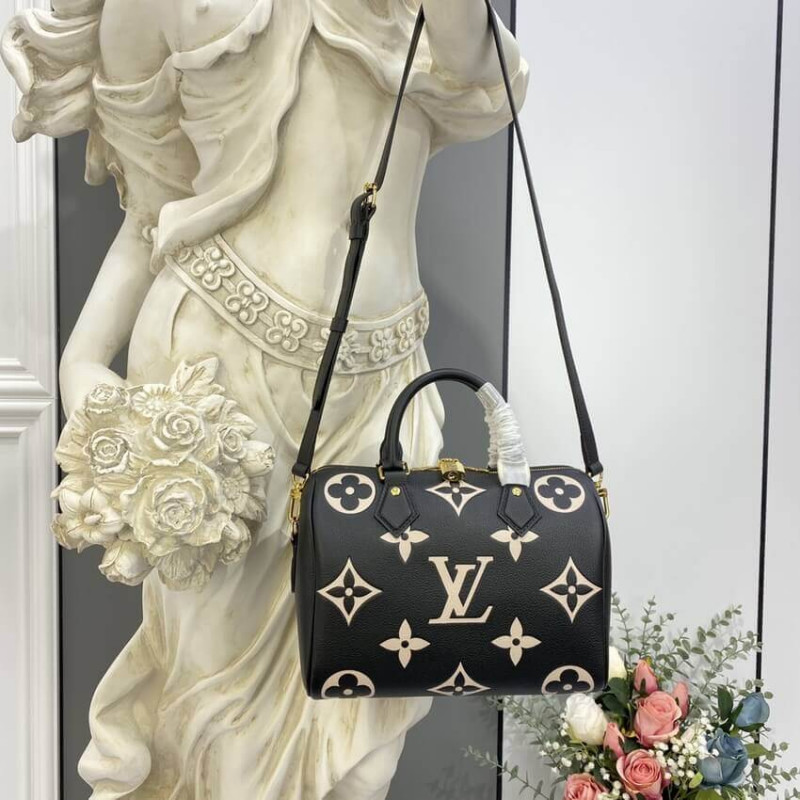 Louis Vuitton Bicolor Monogram Empreinte Speedy Bandouliere 25 M58947 Negro/Beige-2