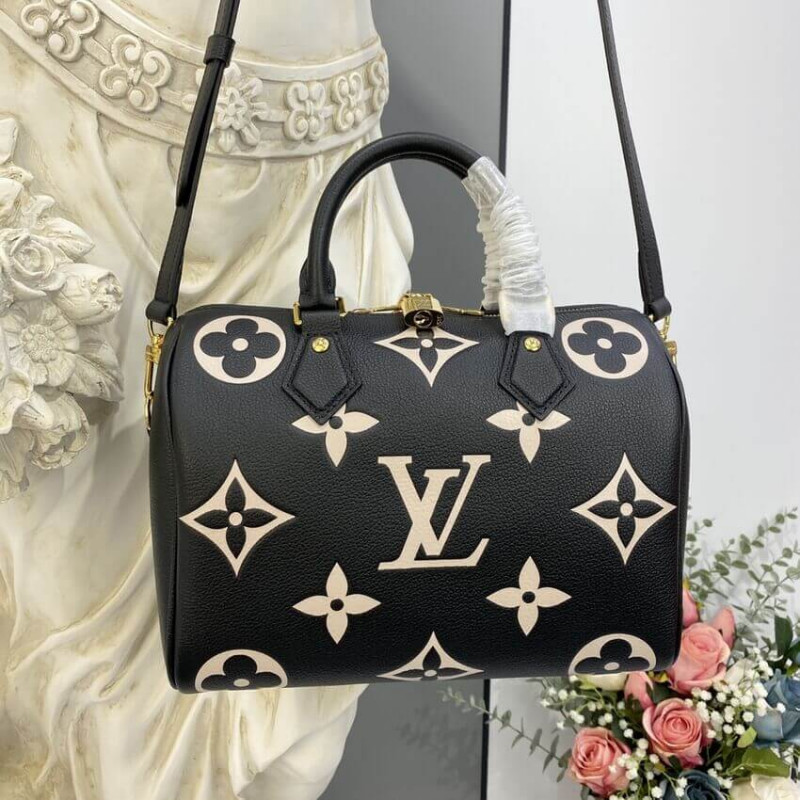 Louis Vuitton Bicolor Monogram Empreinte Speedy Bandouliere 25 M58947 Negro/Beige-3