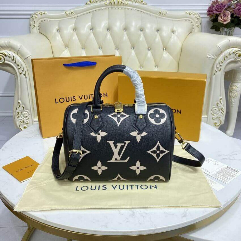 Louis Vuitton Bicolor Monogram Empreinte Speedy Bandouliere 25 M58947 Negro/Beige-4