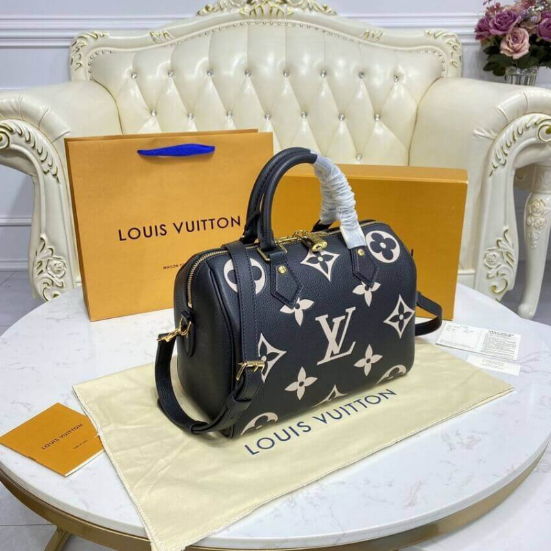 Louis Vuitton Bicolor Monogram Empreinte Speedy Bandouliere 25 M58947 Negro/Beige-5