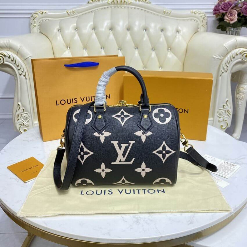 Louis Vuitton Bicolor Monogram Empreinte Speedy Bandouliere 25 M58947 Negro/Beige-6