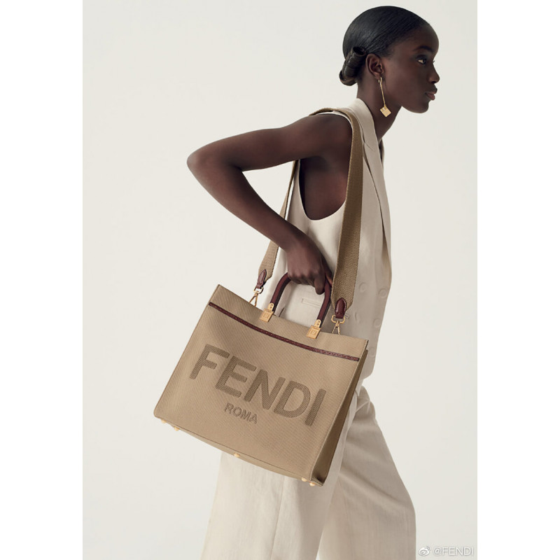 Fendi Medium Sunshine Tote Bolsa en Beige Canvas 8BH386-4