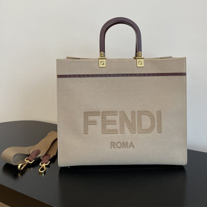 Fendi Medium Sunshine Tote Bolsa en Beige Canvas 8BH386-8