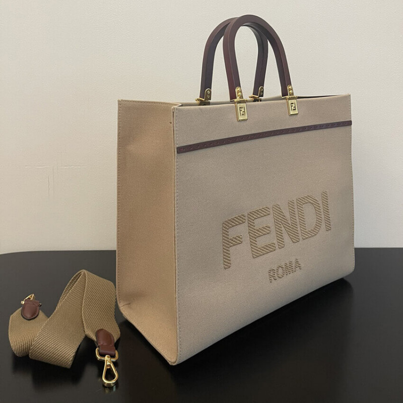 Fendi Medium Sunshine Tote Bolsa en Beige Canvas 8BH386-9