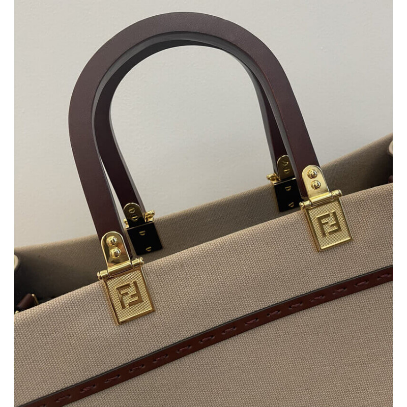 Fendi Medium Sunshine Tote Bolsa en Beige Canvas 8BH386-10
