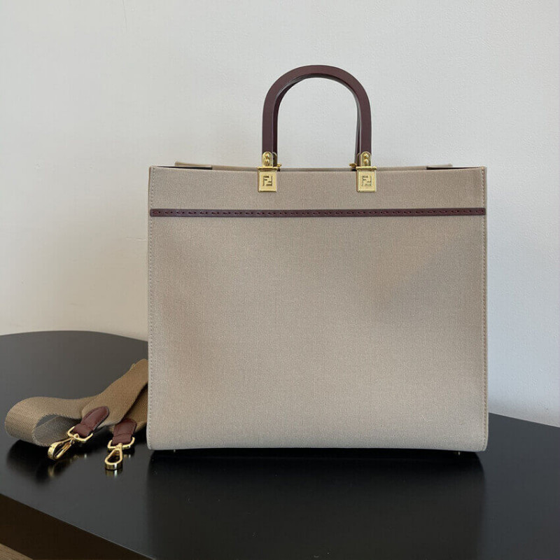 Fendi Medium Sunshine Tote Bolsa en Beige Canvas 8BH386-16