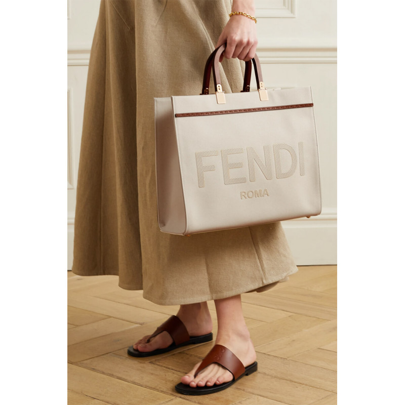 Fendi Medium Sunshine Tote Bolsa en Cream Canvas 8BH386-1