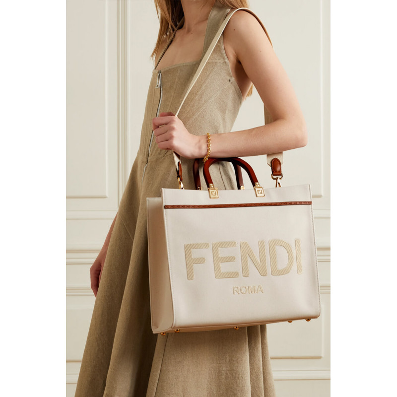 Fendi Medium Sunshine Tote Bolsa en Cream Canvas 8BH386-2