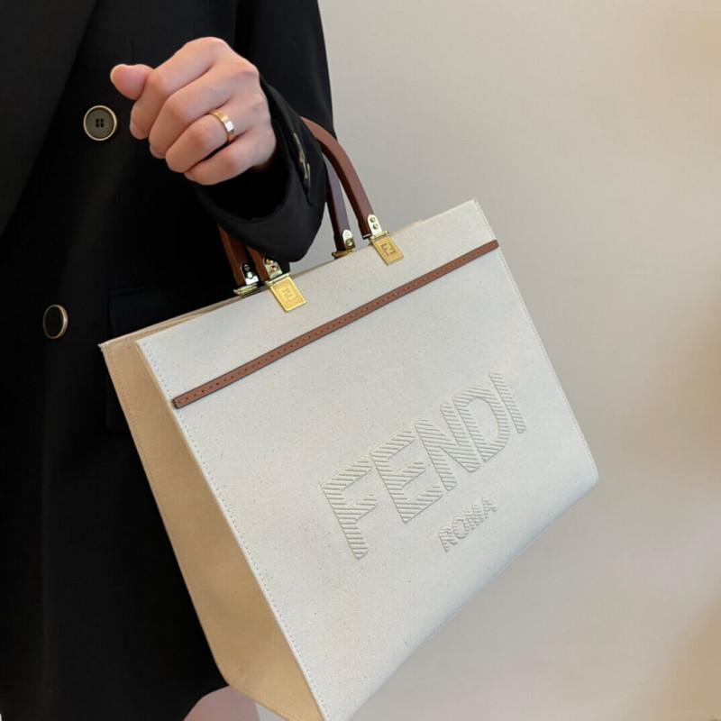 Fendi Medium Sunshine Tote Bolsa en Cream Canvas 8BH386-5