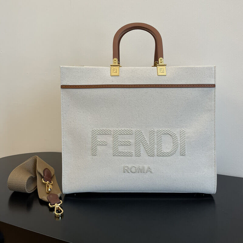 Fendi Medium Sunshine Tote Bolsa en Cream Canvas 8BH386-6