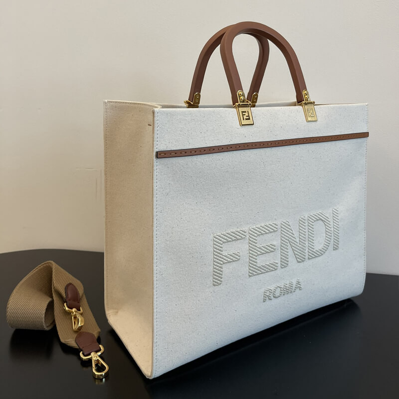 Fendi Medium Sunshine Tote Bolsa en Cream Canvas 8BH386-7