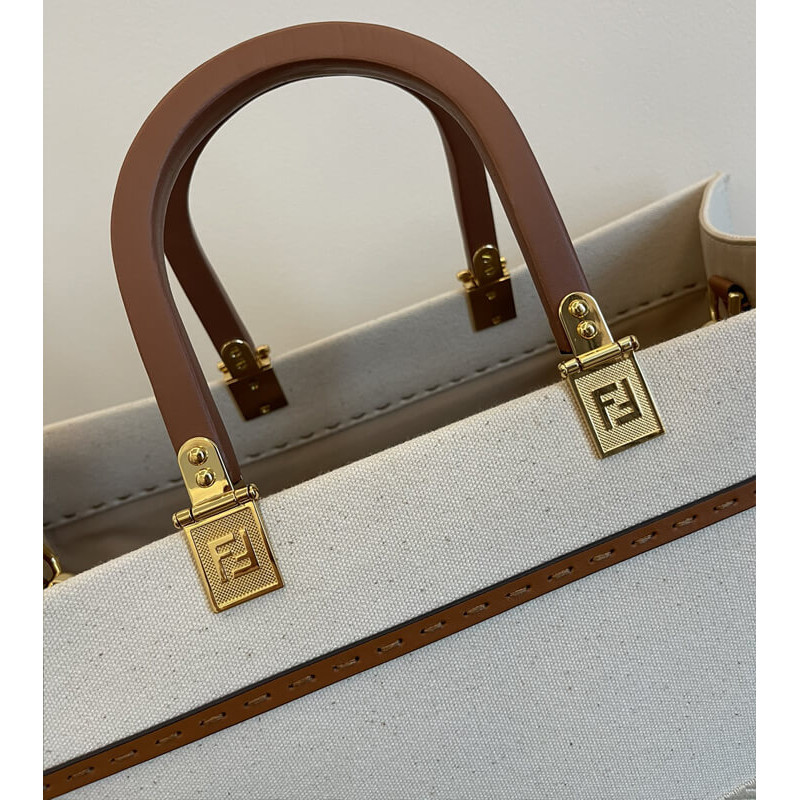Fendi Medium Sunshine Tote Bolsa en Cream Canvas 8BH386-8