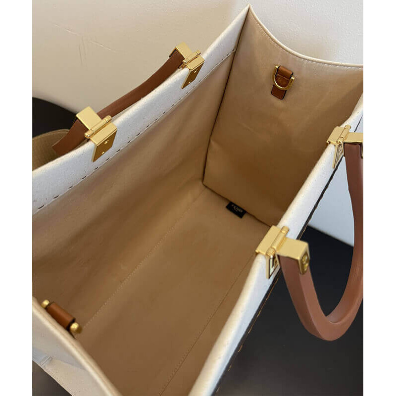 Fendi Medium Sunshine Tote Bolsa en Cream Canvas 8BH386-11