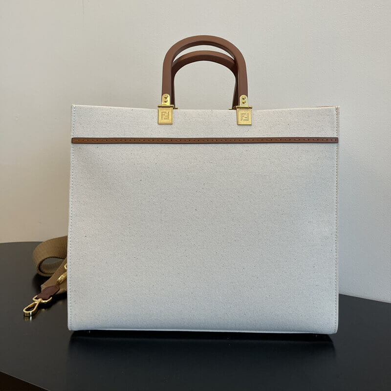 Fendi Medium Sunshine Tote Bolsa en Cream Canvas 8BH386-14