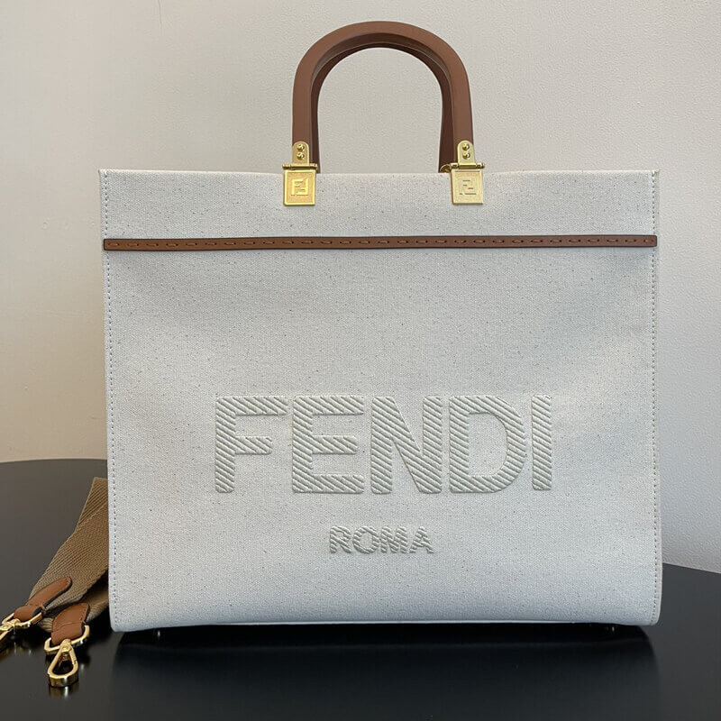 Fendi Bolsa Large Sunshine Tote en lienzo de crema 8BH372-1