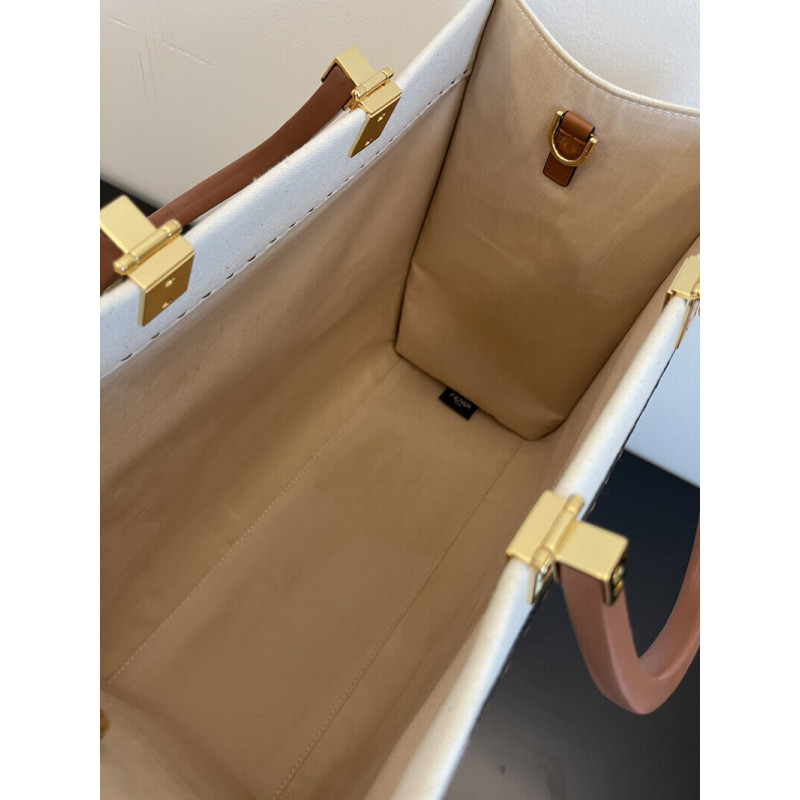 Fendi Bolsa Large Sunshine Tote en lienzo de crema 8BH372-6