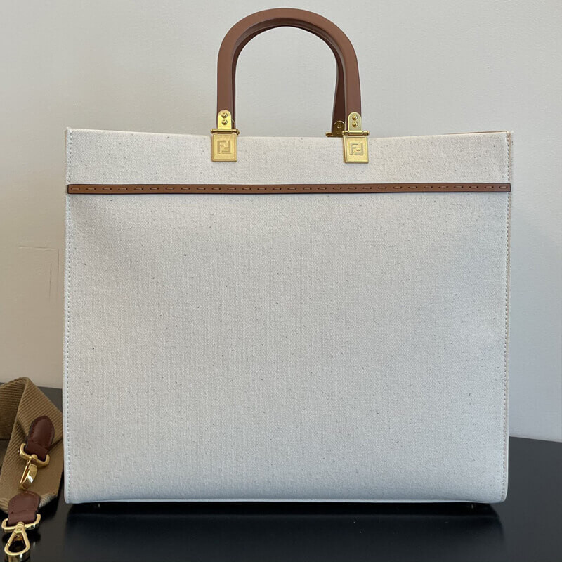 Fendi Bolsa Large Sunshine Tote en lienzo de crema 8BH372-9