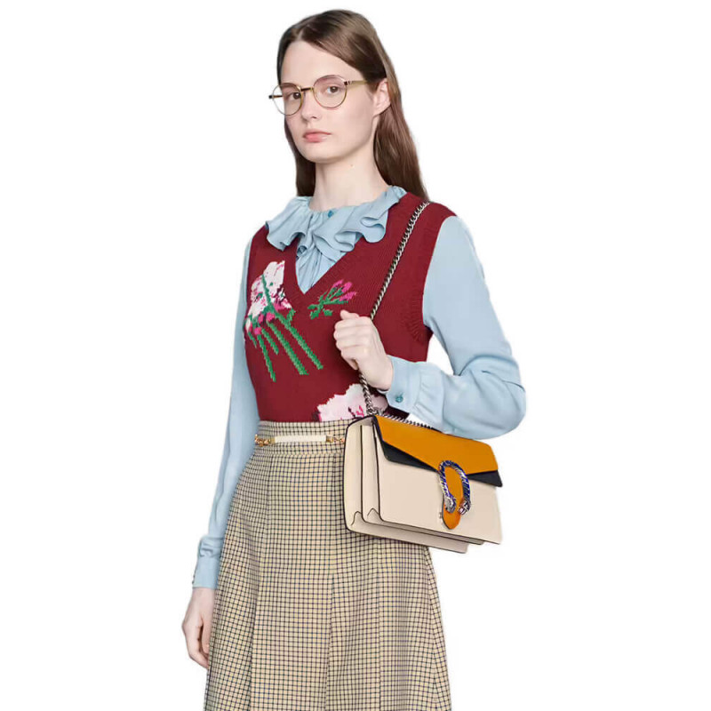Gucci Dioniso Bolso de hombro pequeño 400249 Cuero blanco naranja-1