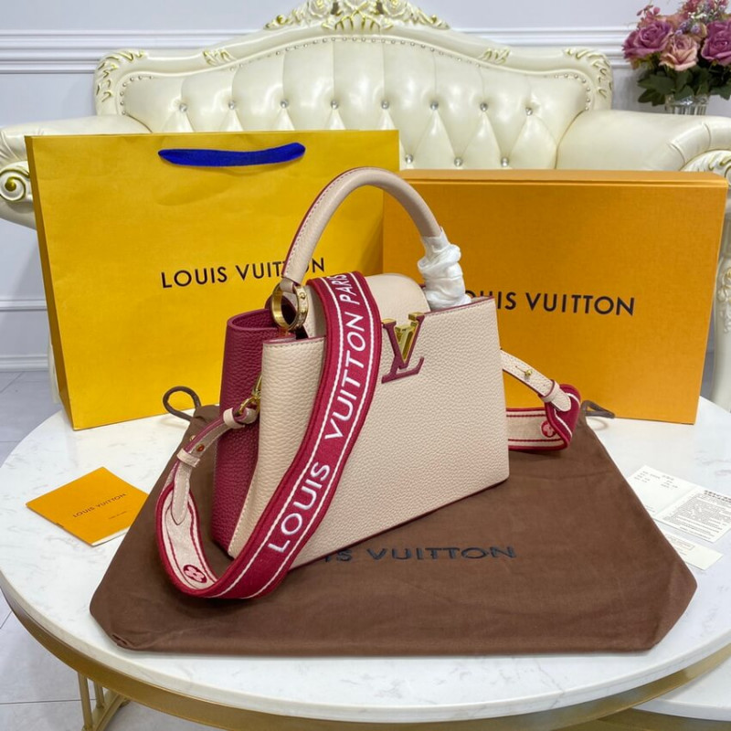 Louis Vuitton Capucines BB M59061 Egg Shell/Lie de Vin Red-2