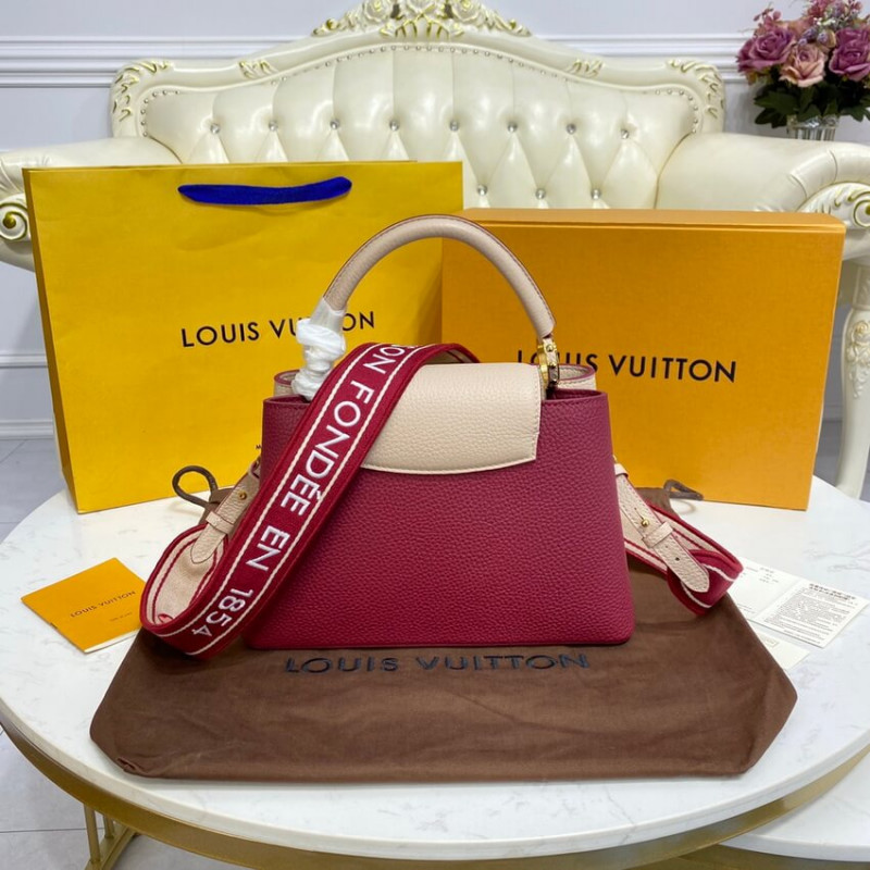 Louis Vuitton Capucines BB M59061 Egg Shell/Lie de Vin Red-3
