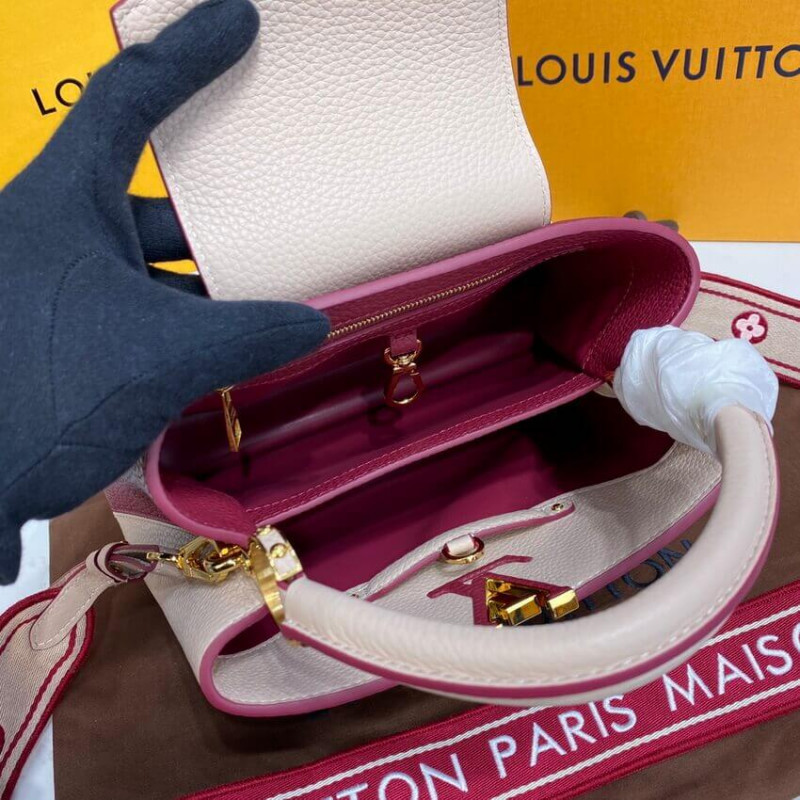 Louis Vuitton Capucines BB M59061 Egg Shell/Lie de Vin Red-11