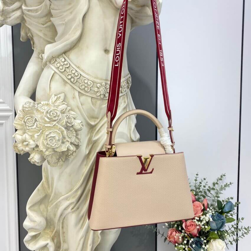 Louis Vuitton Capucines MM M58610 Egg Shell/Lie de Vin Red-1